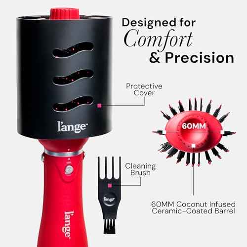 L'ANGE HAIR VolumeBoost 60mm 2-in-1 Ceramic Volumizing Brush Dryer | Fast Drying & Styling for Frizz-Free, Voluminous Blowouts | Ceramic-Coated Barrel (Red)