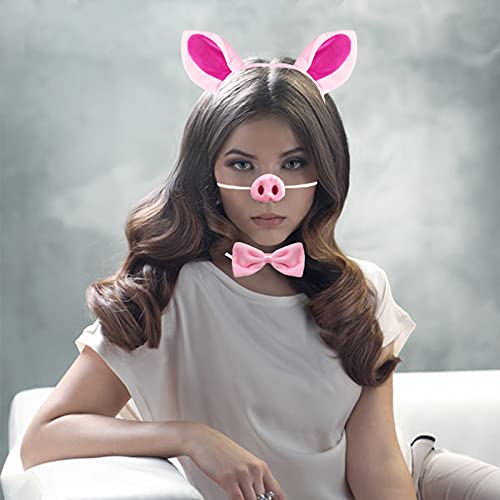 YAXAMING Halloween Pig Ears Headband Nose Bow Tie Tail Pink Pig Hair Hoops Bands Bowtie Animal Headpiece Hairband Women Christmas Holiday Festival Parade Cosplay Dress Up Birthday Party Accessories