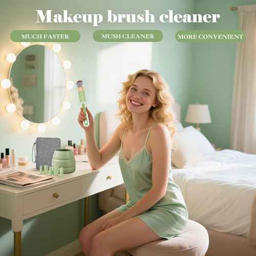 Electric Makeup Brush Cleaner Machine -15000RPM Fast Deep Cleaning and Dry Make Up Brushes Efficient Cleaning with Storage Cas, Portable Spinning Washer, Gift for Women-Green