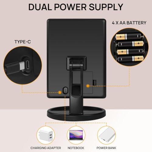 Lighted Makeup Mirror with Lights 16 Led Vanity Makeup Mirror with Adjustable Brightness and 180 Degree Rotation Touch Screen Dual Power Supply Gifts for Teens Girls Women