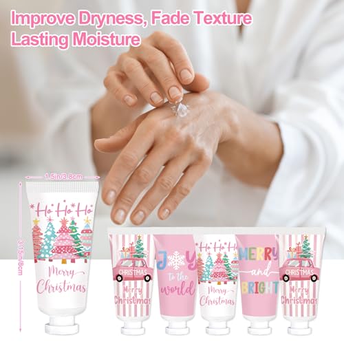 50 Pcs Christmas Hand Cream Set Christmas Hand Lotion Bulk Travel Size Winter Scented Hand Lotion for Women Mom Girls, Unique Christmas Stocking Stuffers (Pink)