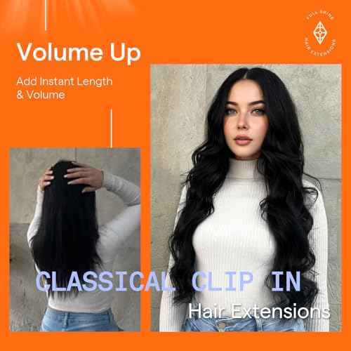 Full Shine Black Clip in Hair Extensions 24 Inch Remy Hair Extensions Clip ins Human Hair Jet Black Natural Hair Clip in Extensions for Long Hair 7 Pieces 120 G
