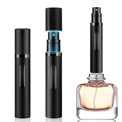 8ml Perfume Atomizer Travel Refillable,Mini Cologne Dispenser, Bottom-Filling Fragrances Perfumes Bottle,Portable Sprayer Pocket Size for Women Men Cruise Car Trip Gift 2pcs (Black-Black)