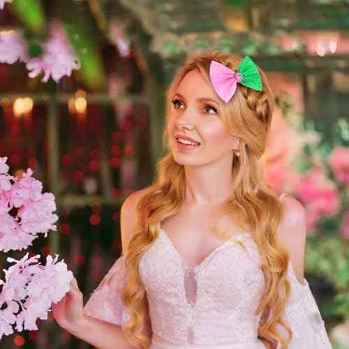 2PC Pink Green Hair Bow Clips Women Girls 4 Inch Tulle Bowknot Witch Accessories Movie Fans Merch Gift