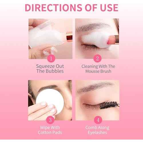 Eyelash Extension Cleanser, BREYLEE Upgraded Eyelash Extension Shampoo 60ML+Mascara Wand+Brush Eyelash Foam Cleanser For Extensions and Natural Lashes