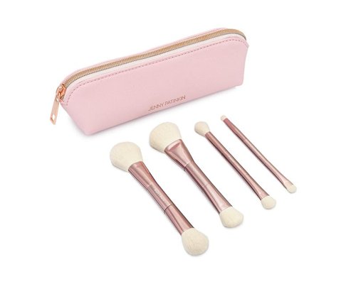 Jenny Patinkin Luxury Sustainable Mini Dual-Ended Makeup Brush Set, 4 Piece Professional & Travel Makeup Brushes with Case, Vegan, Cruelty-Free Brush Kit for Face and Eyes, Eco Friendly, On-The-Go Use