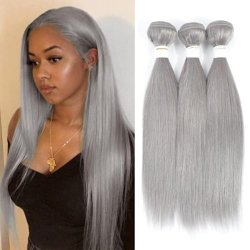 Augfst Brazilian Virgin Human Hair Bundles Sliver Grey Straight Wave Bundles Human Hair 20 22 24 inch Inch 12A Unprocessed Brazilian Sewn In Quick Weave for Black Women