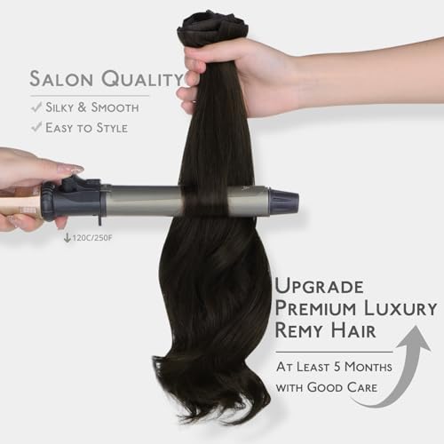 WENNALIFE Invisi Edge Clip in Hair Extensions Real Human Hair, 12 Inch 80g 7pcs Dark Brown Invisible PU Skin Weft Straight Extensiones De Cabello Hmano Clip Ins