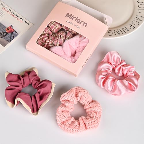 8-Piece Velvet Satin Scrunchies for Women Girls, Cute Hair Ties for Women's Long Thick Thin Hair No Damage, Pink Theme