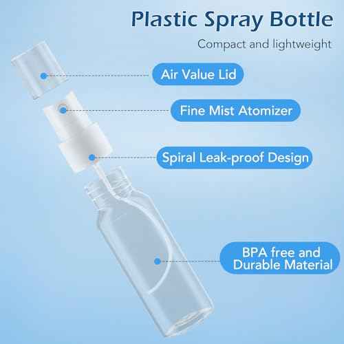 Spray Bottles, 2oz/50ml Clear Empty Fine Mist Plastic Mini Travel Bottle Set, Small Refillable Liquid Containers with 2pcs Funnels and 24pcs Labels (6 Pack)