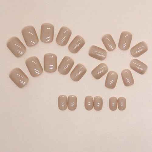 Short Nude False Nails Square Press on Nails Solid Color Nails Reusable Full Cover Fake Nails for Women and Girls 24PCS