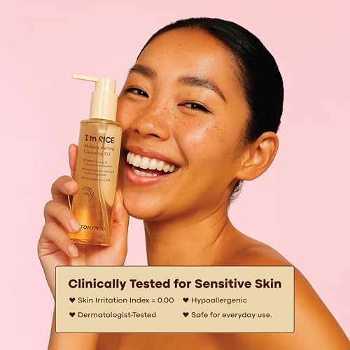 TONYMOLY I¡¯m Rice Makeup Melting Cleansing Oil ? 215ml | Gentle Cleanser for Sensitive Skin | Removes Makeup & Impurities | Rice Bran Oil + PHA | Non-Comedogenic, Fragrance-Free, Korean Skincare