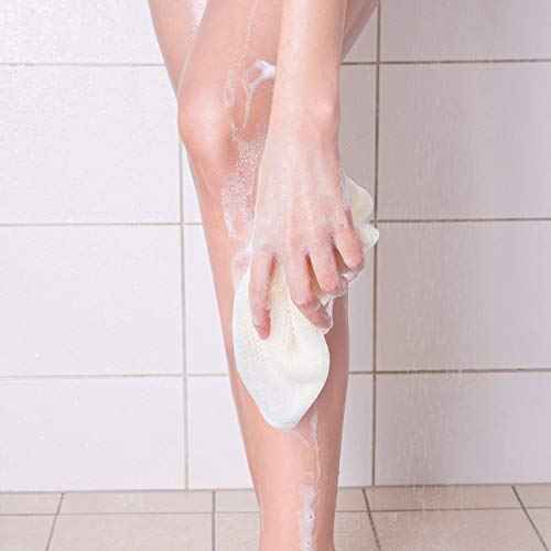 Tatuo 5 Pcs Exfoliating Face and Body Wash Cloths Towel Weave Bath Exfoliating Scrub Massage Bath Cloth for Women and Men, 10.63 x 9.05 Inch(Beige Edge)