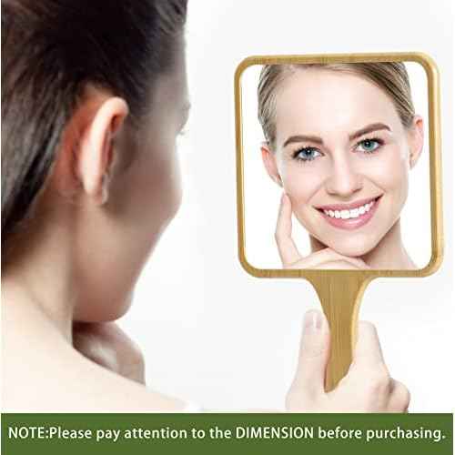 Handheld Mirror,Natural Bamboo Hand Mirror with Handle,Cute Hand held Mirror for Shaving Single-Sided Portable Travel Vanity Mirror for Men & Women,6.3" W x 11.8" L