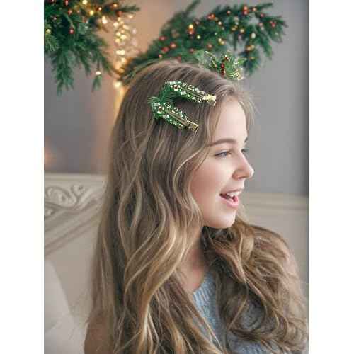 4 Pairs Christmas Hair Clips No Bend No Crease Green Red Holiday Hair Accessories Barrettes Duckbill Clips