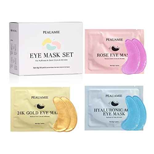 Under Eye Patches Gold and Hyaluronic Acid for puffy eyes,Rose Eye Masks for Dark Circles and Puffiness skin care Smooth Wrinkles products 30 Pairs
