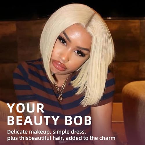 Bob Wig Human Hair Blonde 613 Wigs Human Hair Wear and Go 6x5 Glueless Wigs Pre Cut 210% Density 613 Lace Front Wig Human Hair 613 Closure Bob Wig Real Pre Bleached Tiny Knots£¨10inch,613 Glueless Bob£©