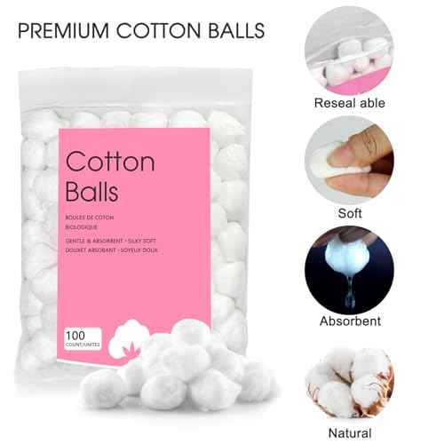 250 Count Cotton Balls, 100% Pure Organic Cotton, Soft & Super Absorbent, Includes 2 Cotton Ball Holders for Bathroom & Vanity, Perfect for Face Makeup Remover, Nail Polish Removal, Crafts, Pet Care