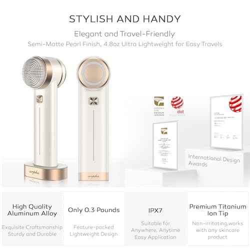 Arpha Titanium Ion Skincare Enhancer & Silicone Sonic Face Scrubber, for Skin Tightening, Brightening, Gentle Deep Cleanse, Mindful Glow Up, Only 135g, IPX7 Waterproof (Beige)