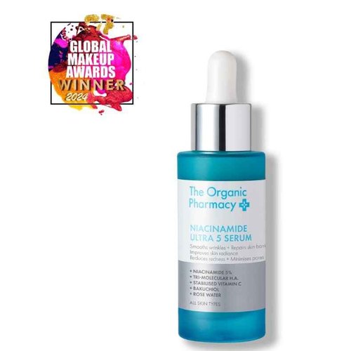 The Organic Pharmacy Niacinamide Ultra 5 Serum - Vitamin B3 Powerhouse with 5% Niacinamide, Vitamin C, Hyaluronic Acid, Bakuchiol, 1 Fl Oz