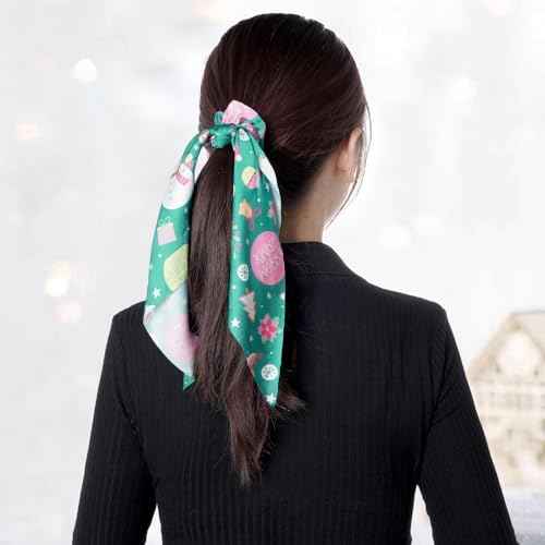 5Pcs Christmas Pattern Hair Scarf Scrunchies Elastic Hair Ribbon Ties for Woman Girls Holiday Hair Scarves Ponytail Holders Accessories
