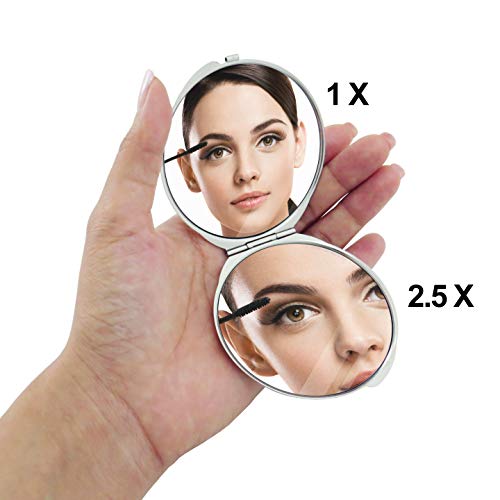 MADDesign Mother of Pearl Compact Makeup Mirror Folding Magnify Butterfly Flowers Pink Yellow