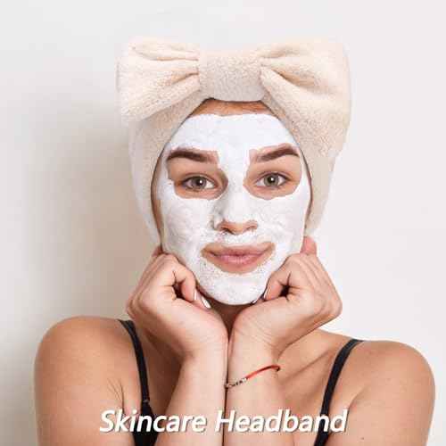 VELSCRUN 6 Pack Spa Headband, Makeup Headband, Face Wash Headbands, Skincare Headbands, Brown Sponge Hair Band Bow Tie Spa Head Band for Washing Face Wristband Set Hair Accessories for Women