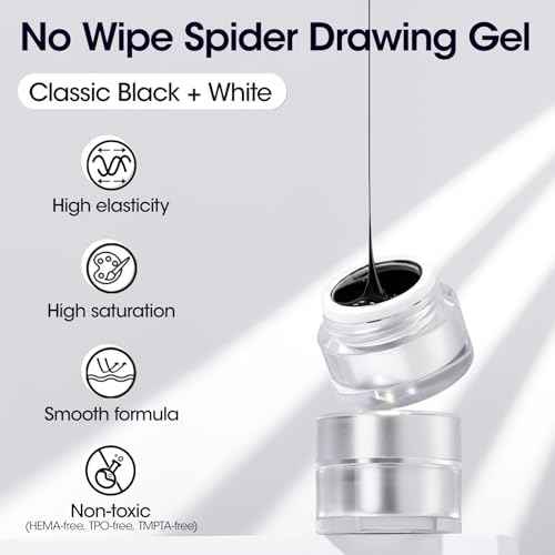 GELLEN Spider Gel for Nails, Classic Black White Spider Gel Paint Line Drawing, Elastic Nail Art Soak off Polish for Salon Home DIY Nail Art Design, Easy To Use, UV/LED Cured