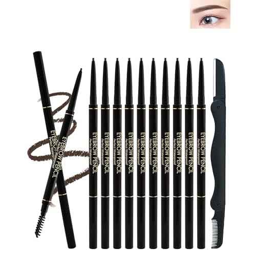 12Pcs Waterproof Dark Brown Eyebrow Pencil Set, Professional Brow Micro Eyebrow Retractable Pencil, Ultra Fine Long Lasting for Perfect Eye Liner Brows Eye Makeup Shaping & Filling Brow Gel Pen- 05