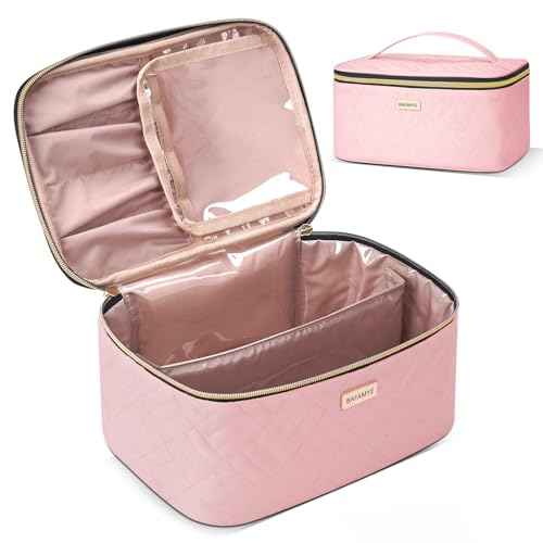 5L Travel Makeup Bag, Portable Cosmetic Bag for Women, Large Capacity Travel Toiletry Accessories Organizer case with Divider, Pink 1.34 GAL