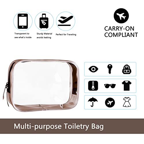 Clear Pouch Small, Makeup Bag, 6.6"x2.3"x4.7" Size TSA Approved Toiletry Bag, Clear Travel Bags for Toiletries, Cosmetic Bag for Women and Men Small-1 Pack Coffee