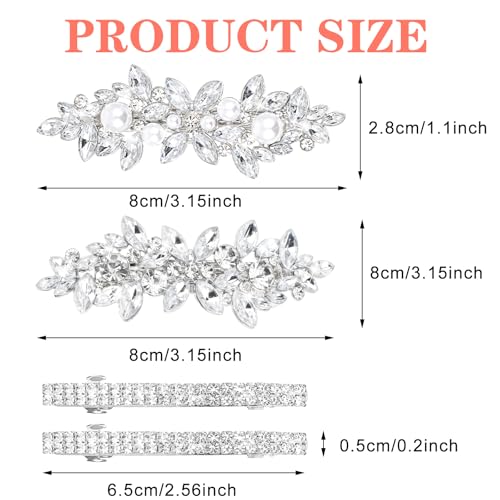 4Pcs Rhinestone Hair Clips for Women Sliver Pearl Flower Hair Barrettes Elegant Crystal Hairpins Bridal Hair Pins Wedding Hair Accessories for Bride Bridesmaid Party