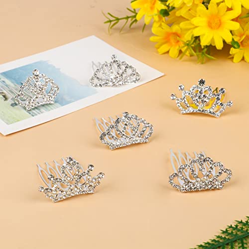 Princess Crown Comb Set for Girl 18 Pcs Silver Tiara Crown with Comb Crystal Tiara Headband Rhinestone Hair Piece Toddler Bride Hair Accessories for Birthday Party Photography Young Teens Gifts