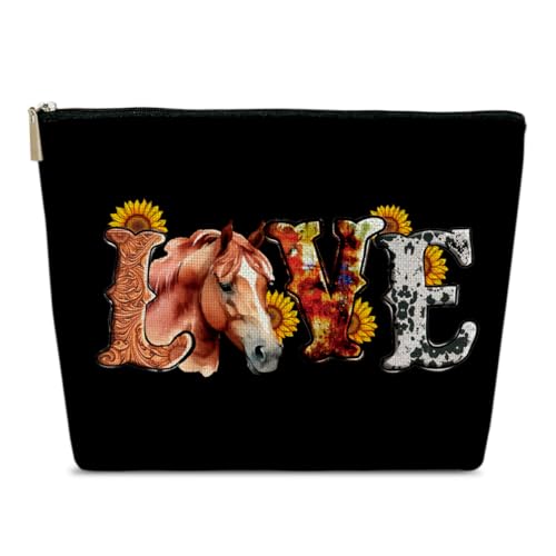 Love Horse Makeup Bag, Women Cosmetic Bag for Purse, Gifts for Women, Besties, Daughter, Best Friends, Horse Themed Gifts for Owner Lovers