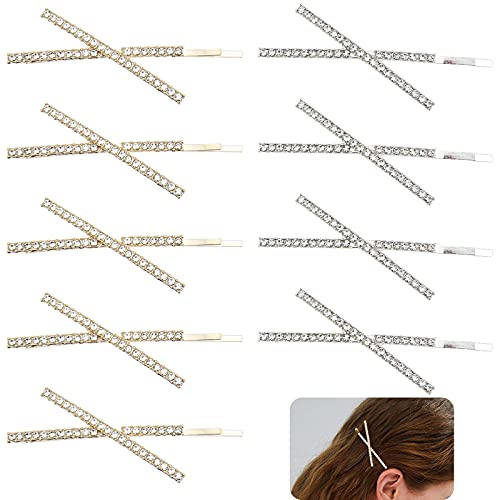 9 Pieces X Shaped Crystal Hair Pins Rhinestone Bobby Pin Metal Shiny Hair Clip Sparkly Hair Decorations Barrettes Hair Accessories for Women Girls