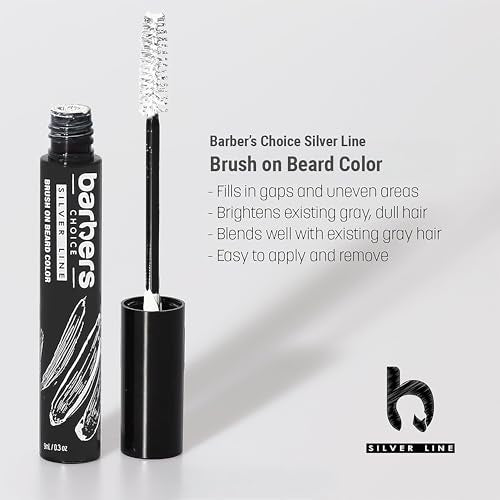Barbers Choice Silver Line, Facial Hair Brush on Temporary Color for Silver Fox Men- Instantly Brighten White Beards, Mustache & Sideburns, Less Yellow, Easy Application, Arctic White