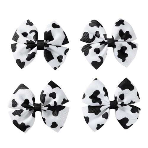 4 Pack Baby Girls Cow Print Hair Bow Clips Toddler Cowgirl Country Birthday Party Gift Accessories 3 Inch