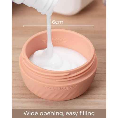 TakeToday Travel Containers for Toiletries, Leak-proof, TSA Approved, Refillable Silicone Cream Jars with Lid Travel Size Essential for Cosmetic toiletry Cream, 2oz, 4 Pack (Apricot)