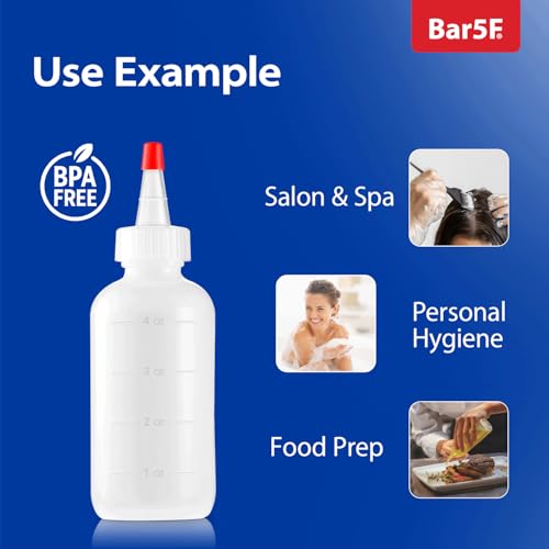 Soft Squeeze Hair Applicator Bottle for Hair Treatment, Scalp Oil, Root, Color, 4 Ounce Translucent with Measuring Scale and Cap, BPA Free, 2 Pack