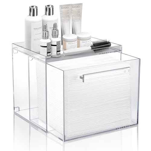 Disposable Facial Towels Storage Box - Acrylic Container Compatible With Clean Skin Club Clean Towel XL - Wall-Mounted Makeup Organizer With Drawer (Excluding Facial Towels)