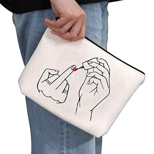 G2TUP Feminist Gift Women Empowerment Gift Strong Woman Cosmetic Bag Female Empowerment Gift Travel Bag with Zipper (Finger White Bag)