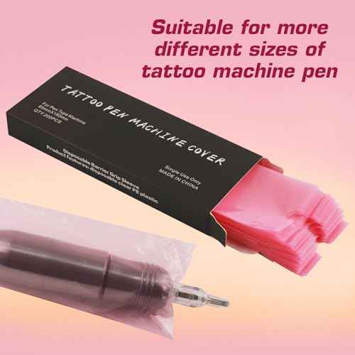 Large Pen Machine Covers, 200pcs Pink Pen Covers 2.56 X 7.11inch Disposable Tattoo Machine Wrap Cartridge Machine Sleeves for Most Wireless Tattoo Pen Machine (Pink)