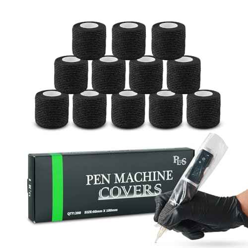 INKin Large Tattoo Machine Covers Black with Self Adhesive Tape, Tattoo Gun Wrap 200Pcs Tattoo Pen Covers with 12Pcs Rolls Tattoo Grip Tape Wrap Cover for Tattoo Supplies And Equipment
