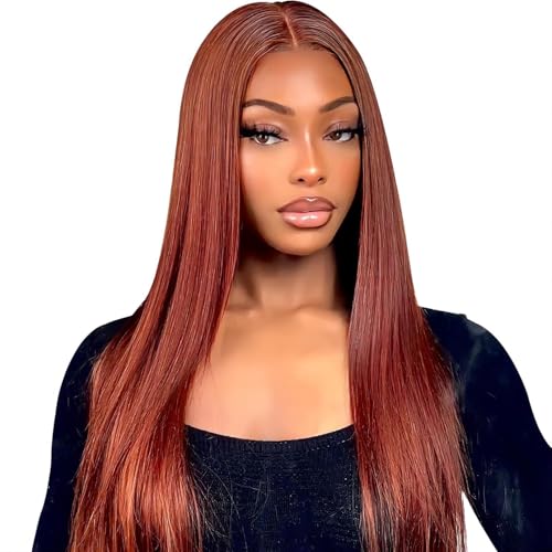 Reddish Brown Lace Front Wigs Human Hair 360 Wig Human Hair Full Lace Straight Colored Ponytail Wig 360 HD Transparent Lace Front Wigs Pre Plucked for Black Women Natural Hairline 22 inch
