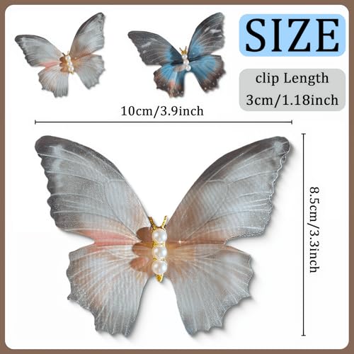 Butterfly Decorative Hair Clips - Duckbill Clips for Women Bohemian Hair Clip Non-Slip Snap Duck Bill Clips Boho Hair Accessories, Blue Grey 2 Pack