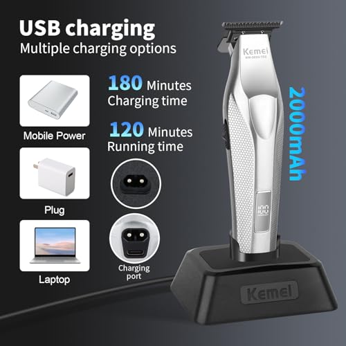 KEMEI KM-3023-702 Professional Hair Clipper for Men, Zero Gapped Cordless Beard Trimmer, Barber Clippers with USB Rechargeable, Edgers, Fade Clipper, Gift for Men