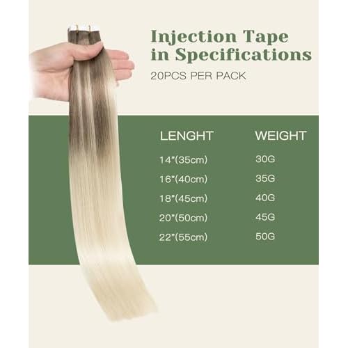 SURNEL Injected Invisible Tape in Extensions Human Hair Ash Brown to Platinum Blonde Seamless Remy Invisible Tape in Extensions 20Inch 20 Pcs 45g(#860,20)