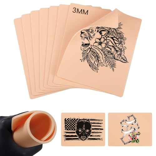 8PCS Tattoo Skin 3MM - 6¡¿8" Realistic Double Sided Fake Skin with 3mm Thickness, Ideal for Beginner and Pro Tattoo Artists - Soft Skin with Realistic Feel, Tattoo Supplies