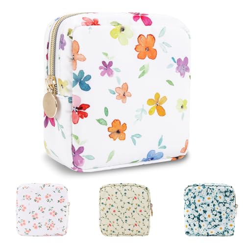 Waterproof Mini Floral Makeup Bag Pouch for Purse,Nylon Flower Cosmetic Travel Bag Small Preppy Toiletry Organizers for Women Girl,Cute Zipper Pouch Coin Purse for Work(Mini Colorful-Flowers)