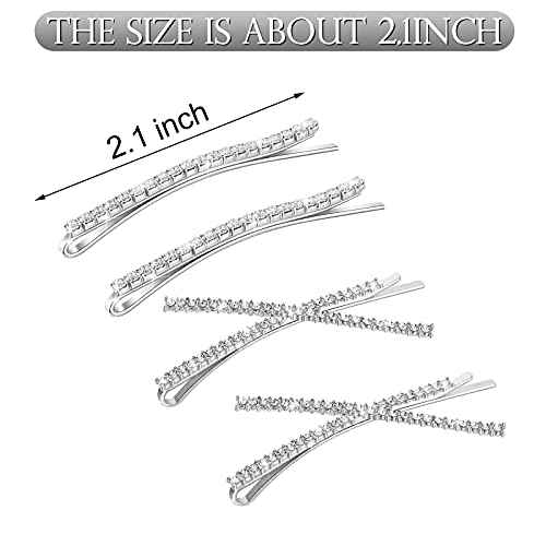 12 Pieces Rhinestone Bobby Pins Decorative Fancy Crystal Hair Clips Shiny Metal X Shaped Barrettes Bling Diamond Wedding Bridal Shower Hair Accessories for Women Ladies Girls (Silver)